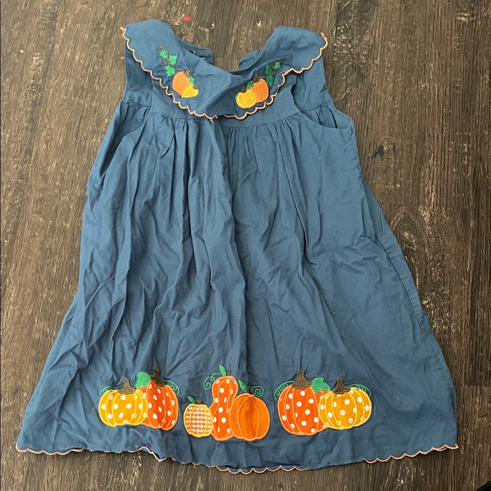 Blue Girls Pumpkin Applique Dress